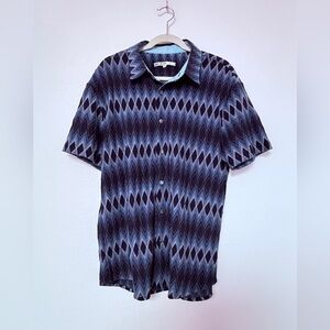 Mr. Turk Men’s Knit Chevron Button-Up Shirt Blue | Size XL